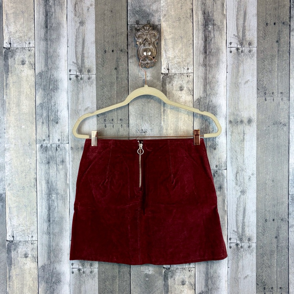 NWT Blank NCY Leather Suede A Line Miniskirt in Wine Red Size 25. - Picture 2 of 11